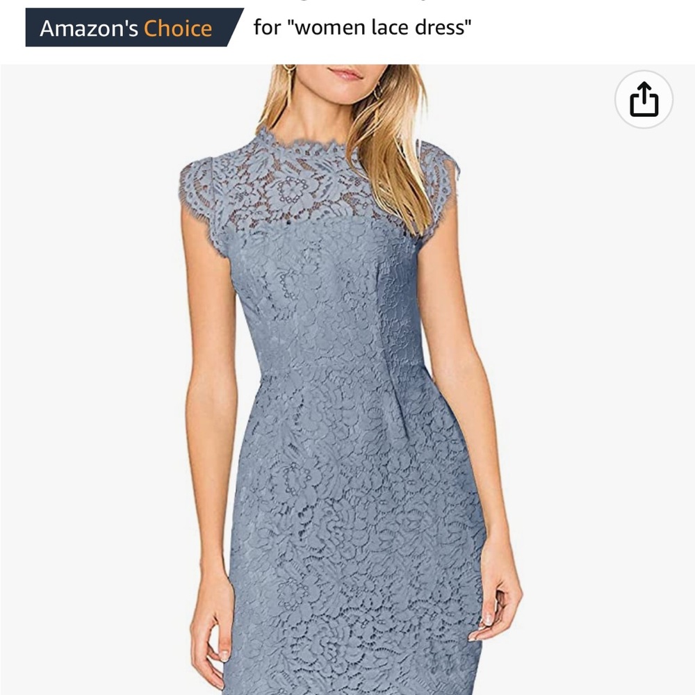 Lace, crew neck, knee length dress